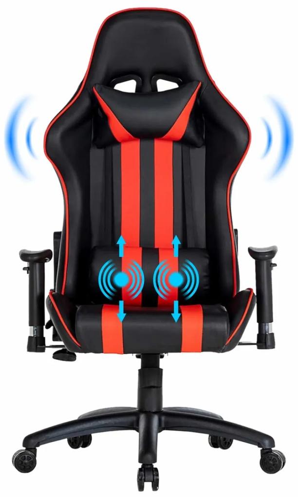 Scaun gaming, masaj în perna lombară, funcție șezlong, 180 grade, SIG 003, Negru/Roșu