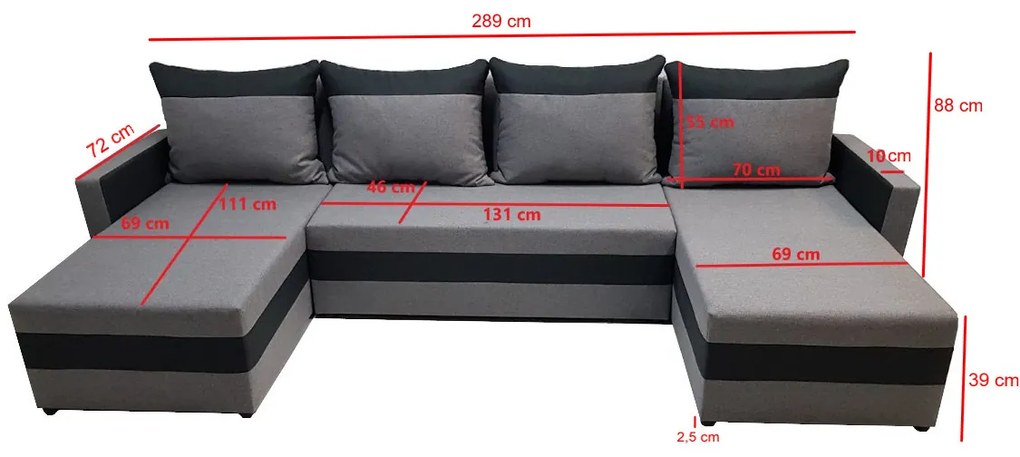 Supermobel Coltar extensibil in forma de U VELVET, 289x77x141, malmo 85/malmo 96