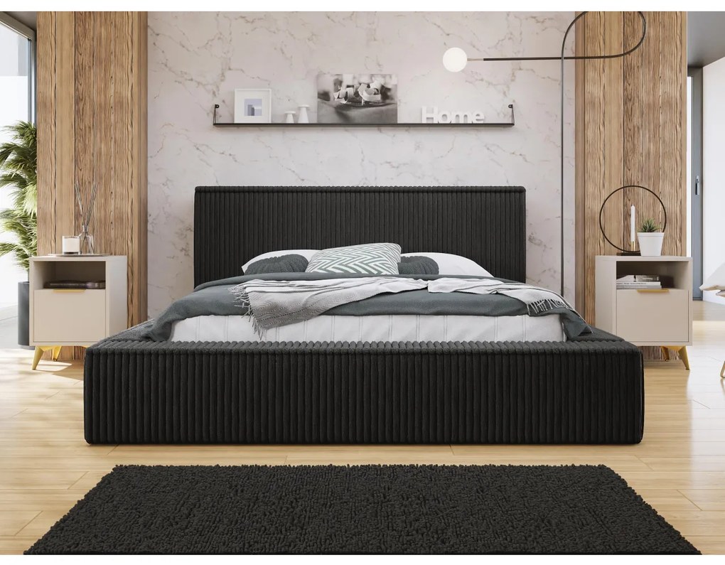 Pat matrimonial 140 cm Gretty S (Negru) (cu somieră) (cu sp. depozitare). Promo -17%. 1104133