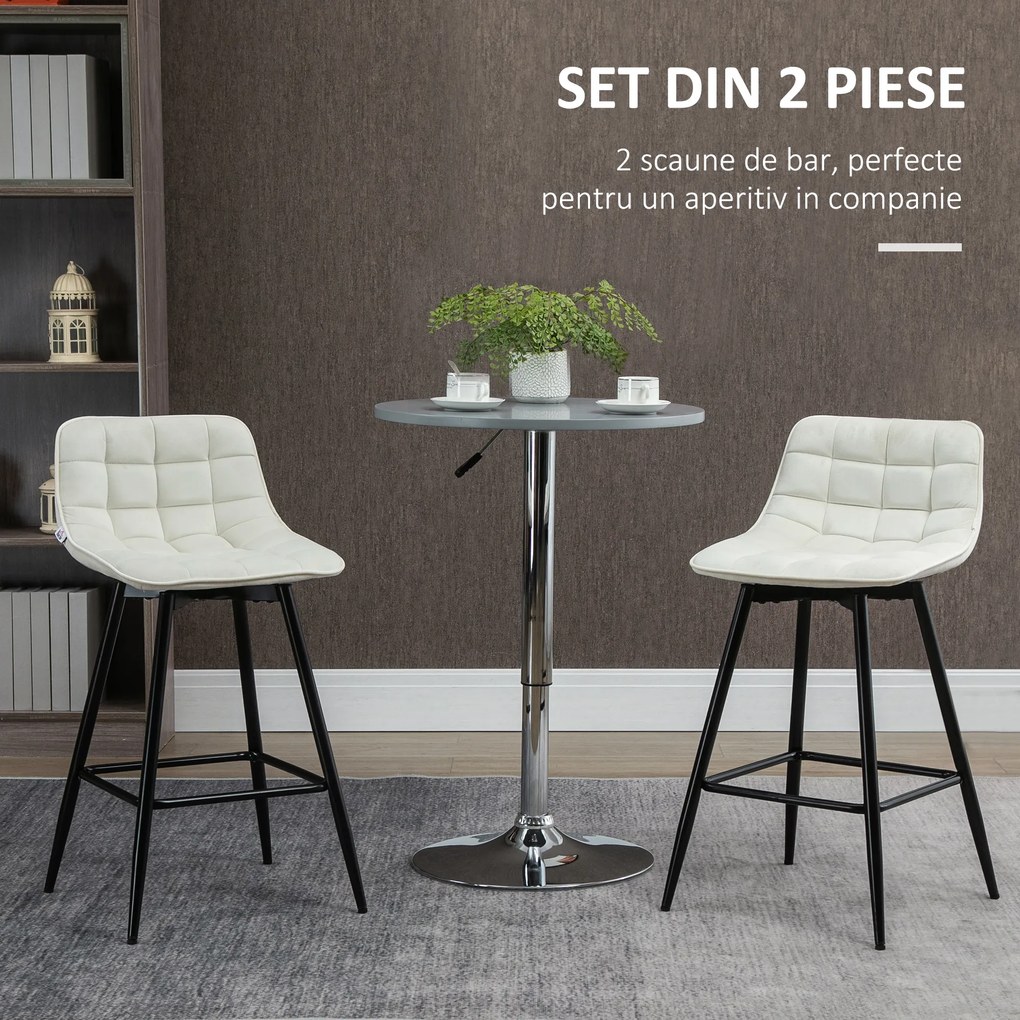 HOMCOM Set de 2 scaune bar cu spatar, scaune inalte tapitate, stil nordic | Aosom Romania
