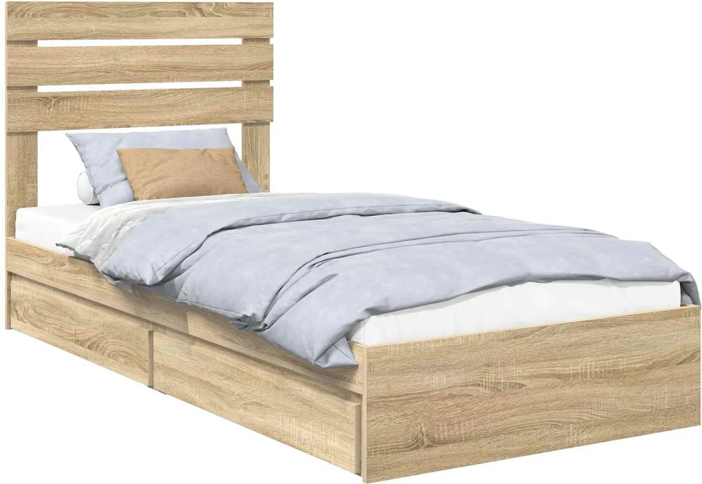 vidaXL Pat cu storage Stejar Sonoma 90 x 200 cm Lemn compozit