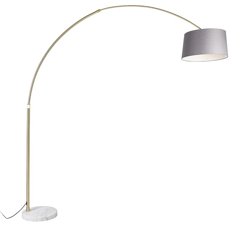 Lampă de arc din alamă cu abajur din stofă gri marmură 45 cm - XXL
