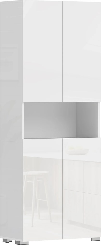 HOMCOM Bufet înalt pentru bucătărie, dulap de bucătărie, 4 uși cu închidere lină și rafturi reglabile, 68x34x180cm, alb lucios | Aosom Romania