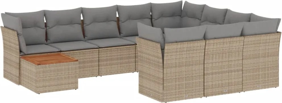 vidaXL Set canapele de grădină, 11 piese, cu perne, bej, poliratan