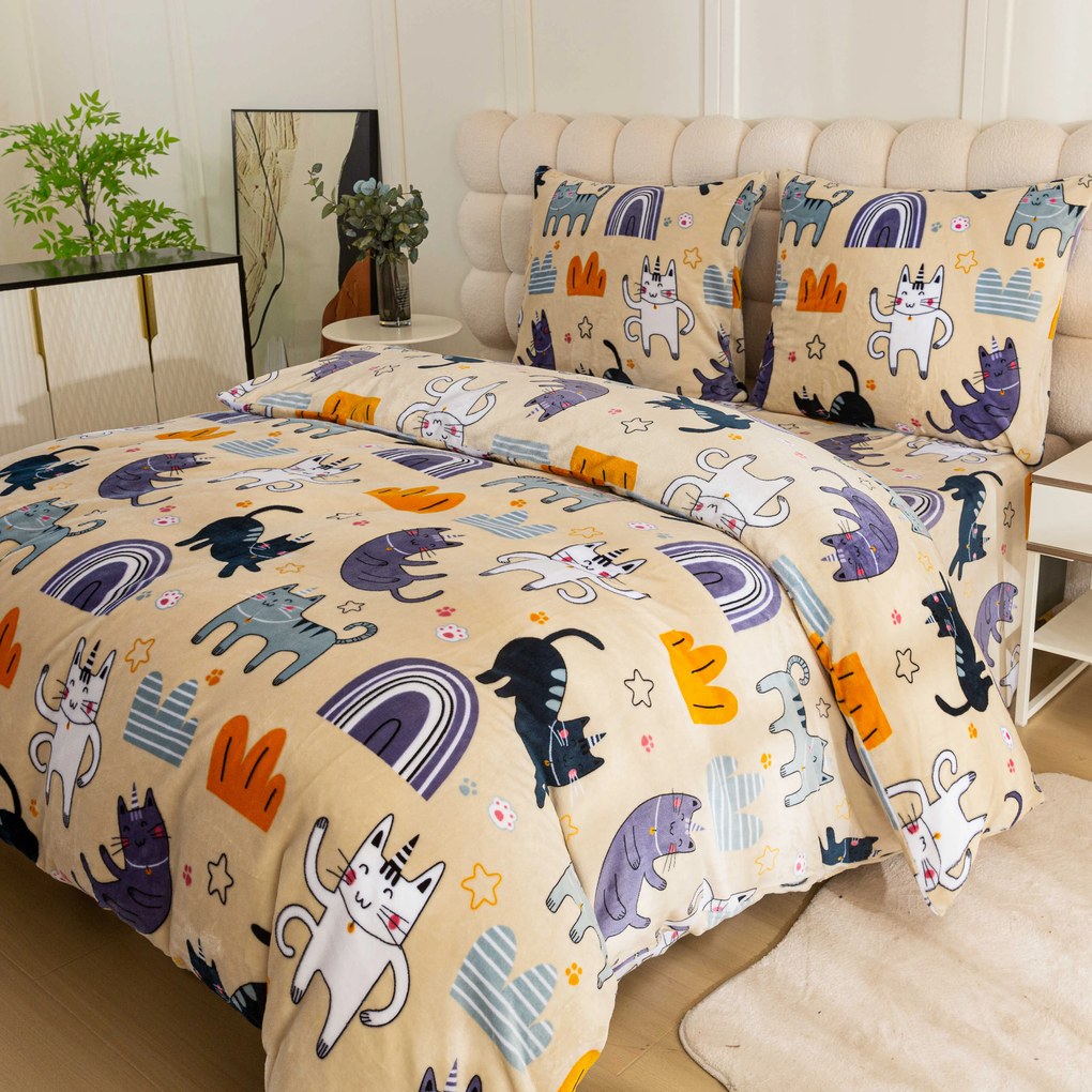 Lenjerie din microplush PURRSLEEP bej Dimensiunile lenjeriei: 70 x 90 cm | 140 x 200 cm