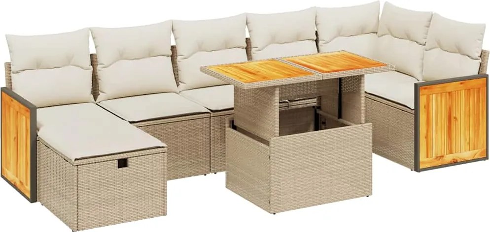 vidaXL Set canapele de grădină, 8 piese, cu perne, bej, poliratan