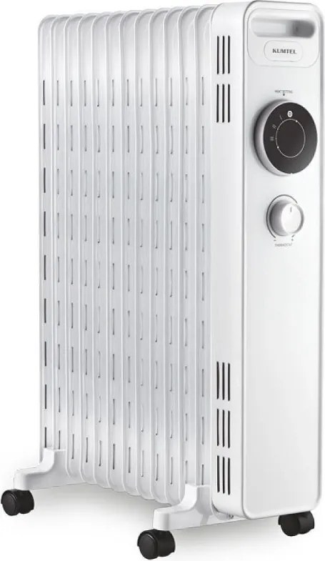 Calorifer cu ulei Kumtel KUM-1240S Alb, 2500 W, 3 trepte , Pana la 30m², Termostat, Alb