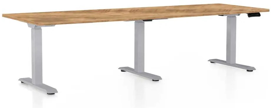 Masă înălțime reglabilă OfficeTech Long, 240 x 80 cm, picioare gri, stejar auriu
