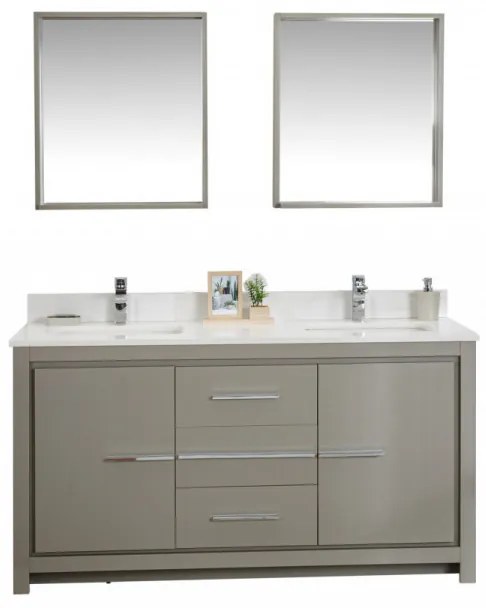 Set Mobilier Baie Superior 60, Include Dulap Baza cu Lavoar Dublu și 2 Oglinzi, 150 cm, Gri