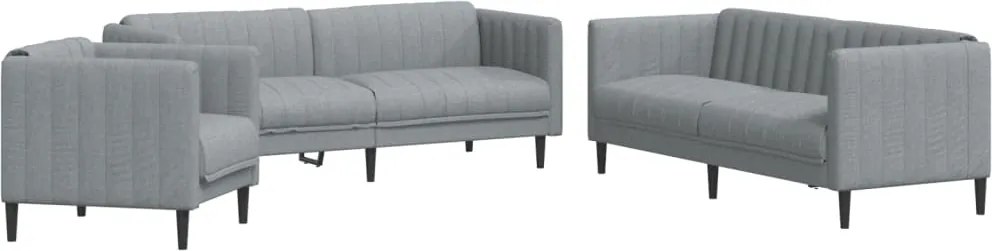 vidaXL Set de canapele, 3 piese, gri deschis, textil