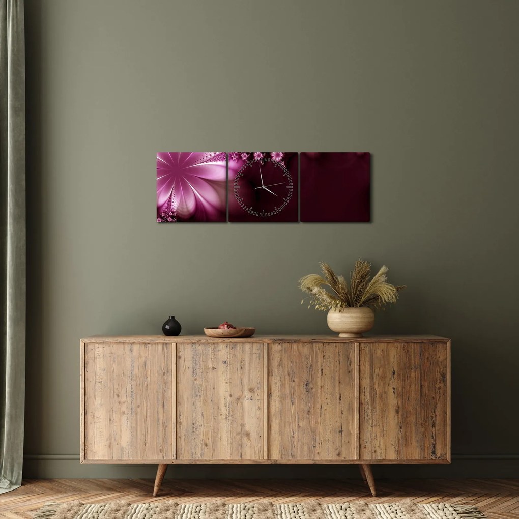 Tablou cu abstracție - flori (cu ceas) (90x30 cm)