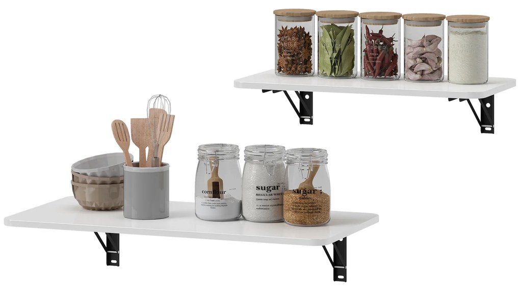 HOMCOM Lot de 2 tables pliantes murales, table murale rabattable en bois, pentru bucătărie, sufragerie, birou, alb lucios | Aosom Romania