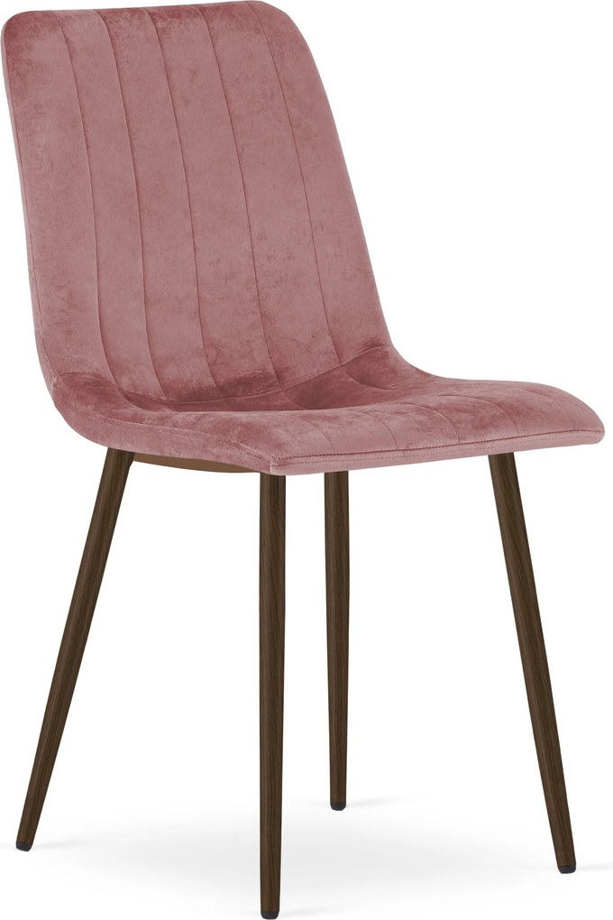 Set 4 Scaune Bucatarie/Dining Gabe Picioare Finisaj Lemn Culoare Nuc , Catifea Roz
