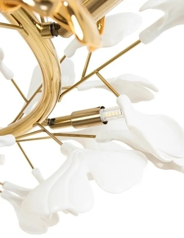 Lustra Suspendata, Metal Auriu, Petale Flori Albe, FLORA 80 PP
