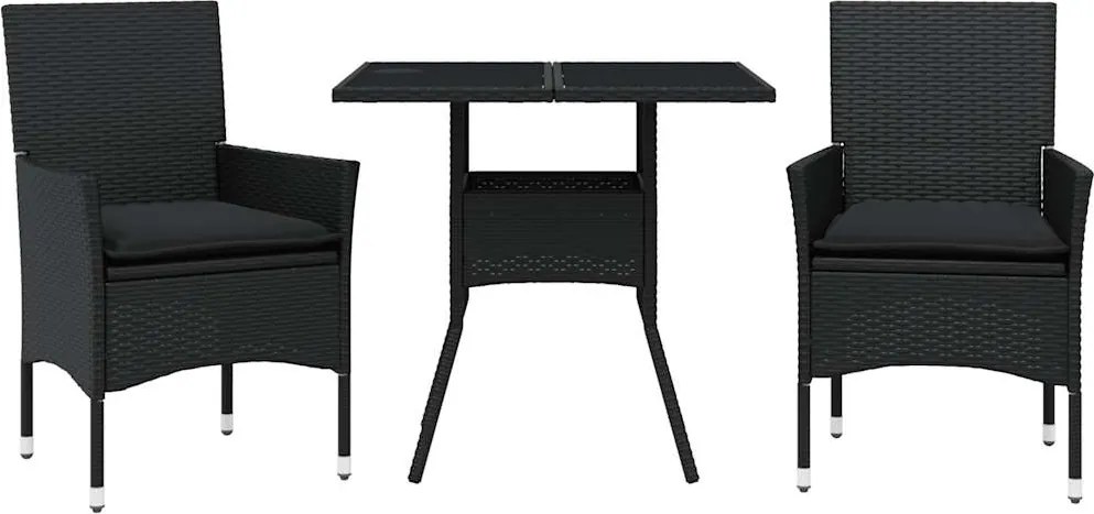vidaXL Set mobilier de grădină cu perne 3 piese negru poliratan&sticlă