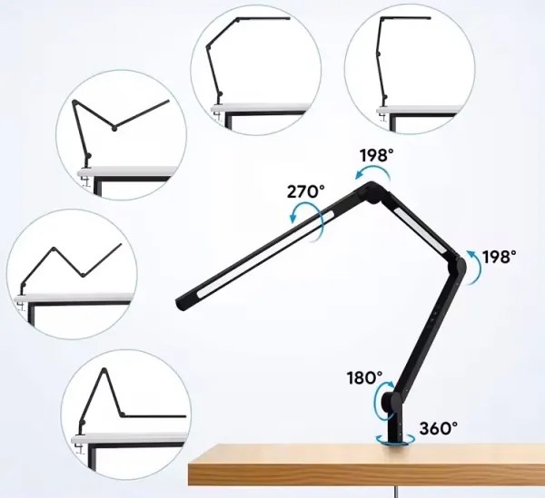 Lampă de birou flexibilă cu clemă, tactilă și dimabilă, LED/12W/230V, neagră