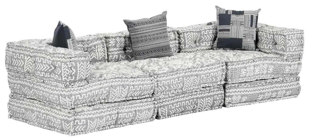 Canapea puf modulara cu 3 locuri, gri deschis, material textil 1, Gri deschis, Canapea cu 3 locuri cu spatar si cotiera
