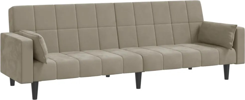 vidaXL Canapea extensibilă cu 2 locuri, 2 perne, gri deschis, catifea