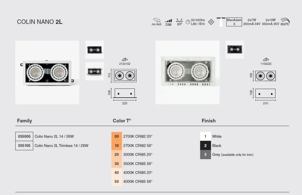Spot LED incastrabil MINI COLIN-2 White recessed 36-50W 4000K 56°