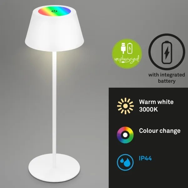 Brilo - Lampă de birou LED RGB KIKI, reîncărcabilă, cu control tactil, LED/2,6W/5V, IP44, 2600 mAh, albă