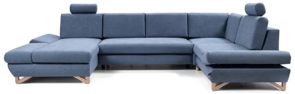 Colțar extensibil tapițat AVESTA, în formă de U, cu spațiu de depozitare, albastru