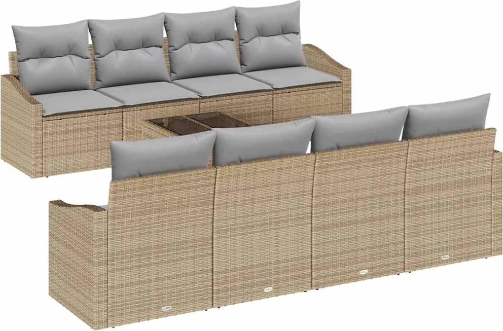 vidaXL Set de canapea cu pernă 9 pcs Beige și gri deschis poliratan