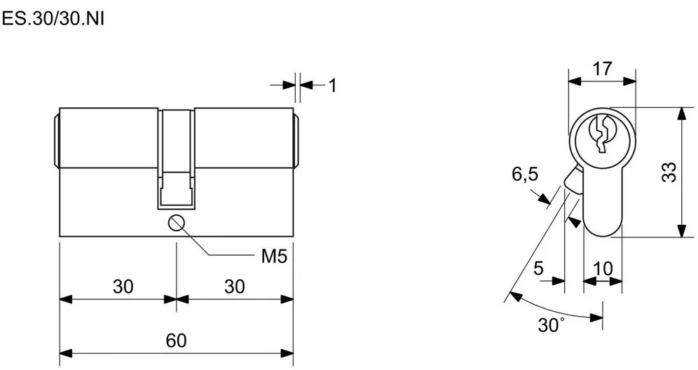 Cilinru Richter ES.30/30.NI 30+30 mm, 6 buc. chei