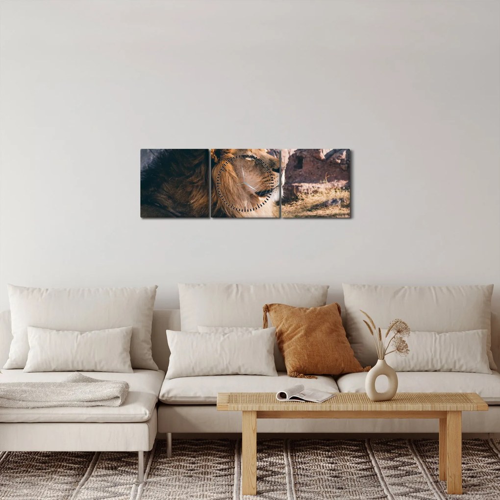 Tablou cu leul dormind (cu ceas) (90x30 cm)