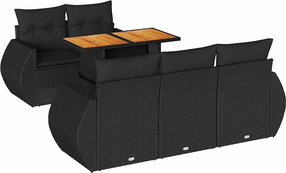 vidaXL Set mobilier de grădină cu perne, 6 piese, negru, poliratan