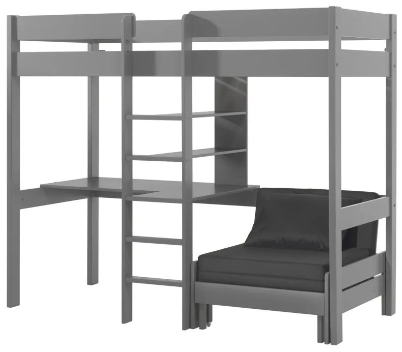 PINO Pat copii LOFT CU CANAPEA EXTENSIBILĂ 90 X 200 CM GRI