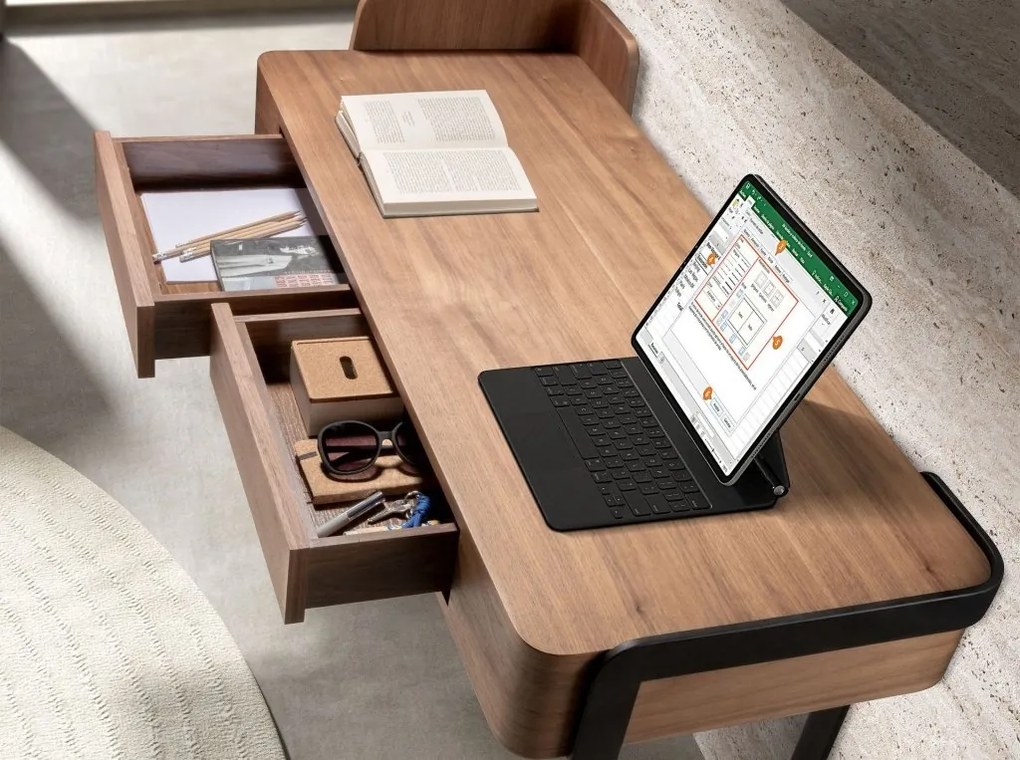 Birou modern din lemn furniruit Walnut