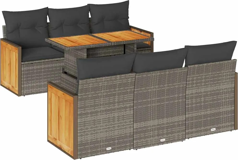 vidaXL Set canapele grădină cu perne 7 piese gri poliratan/lemn acacia