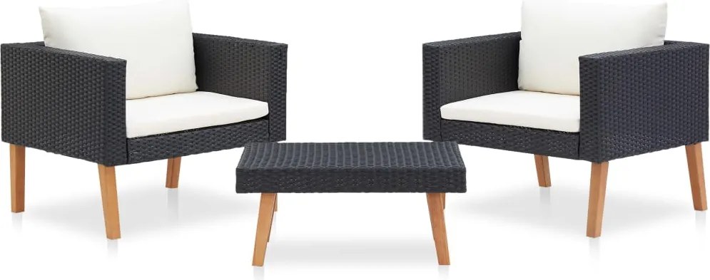 vidaXL Set mobilier de grădină cu perne, 3 piese, negru, poliratan