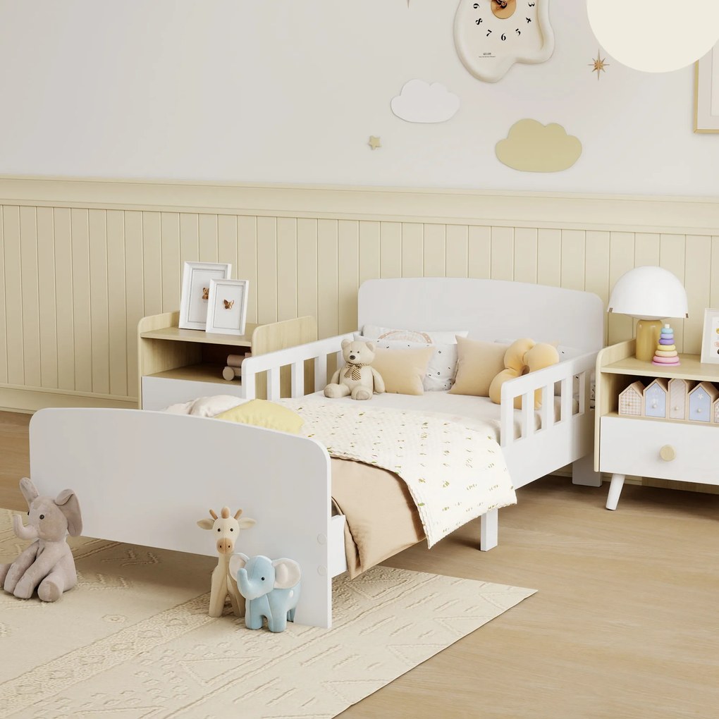 AIYAPLAY Pat Montessori pentru Copii 3-8 Ani din Lemn FSC cu Apărători Laterale și Margini Netede, 143.5x74.2x54 cm, Alb | Aosom Romania