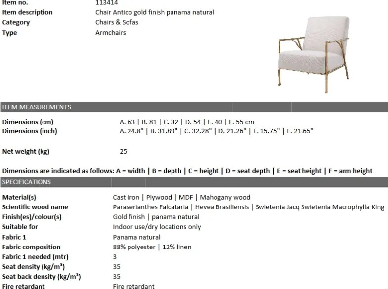 Fotoliu elegant design LUX Antico panama natural-auriu 113414 HZ