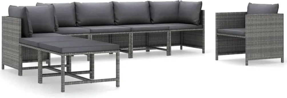 vidaXL Set mobilier de grădină cu perne, 8 piese, gri, poliratan