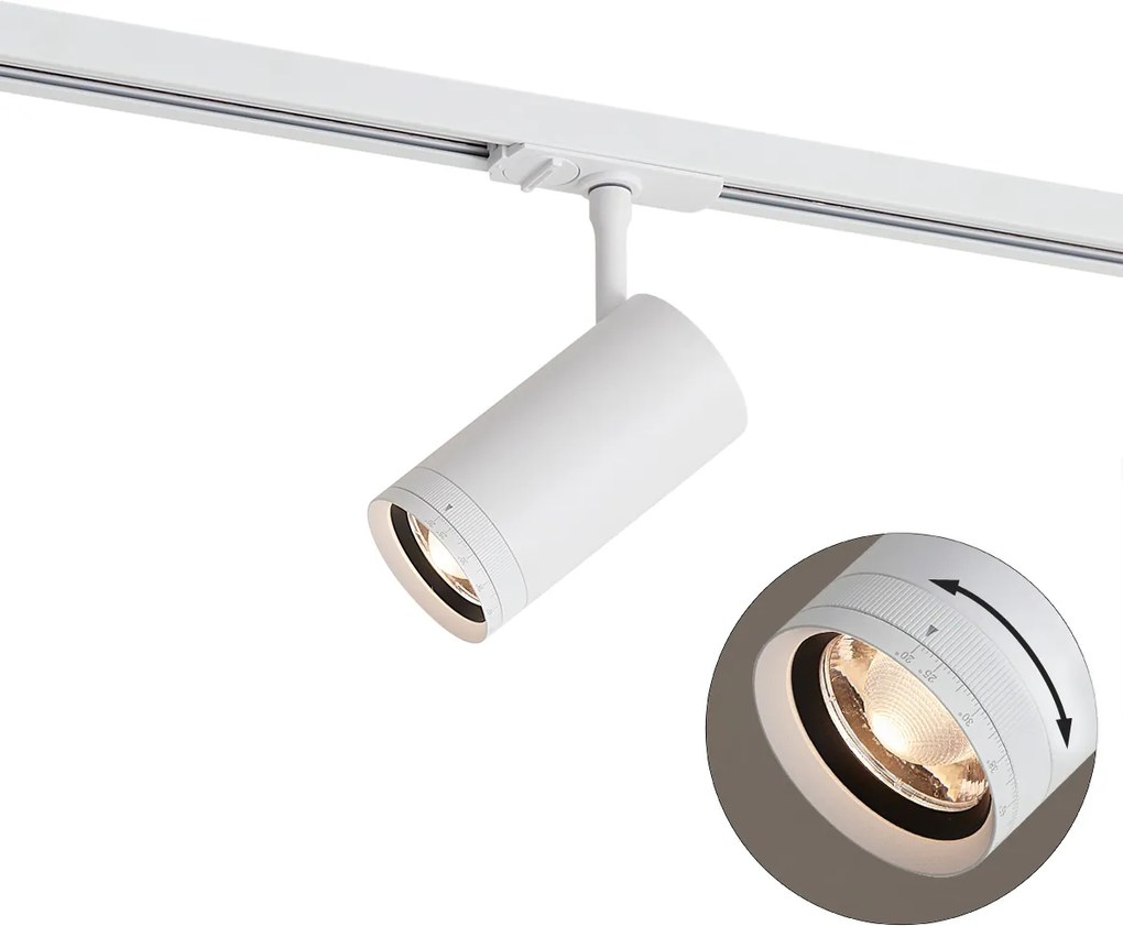 Spot modern alb pentru sistem de iluminat pe șină monofazat, cu LED, rotativ și înclinabil - Iconic Zoom