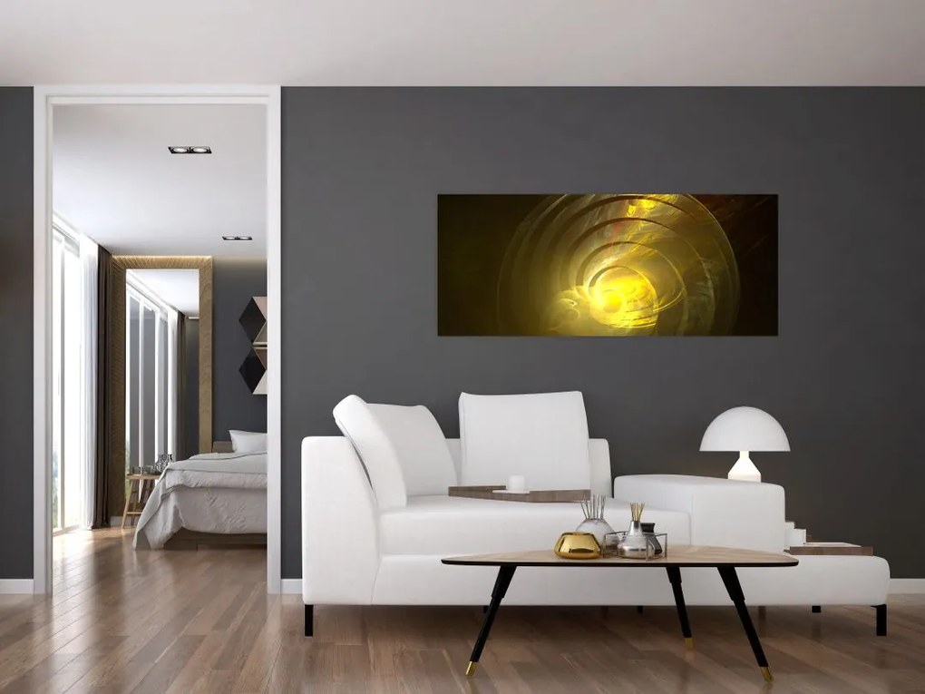 Tabloul cu spirala abstractă în galben (120x50 cm)