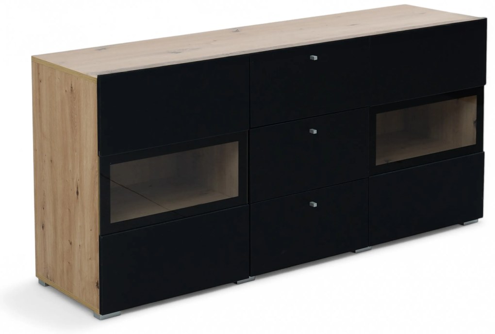 Comodă Baros 26 132 cm - stejar artizanal / negru mat