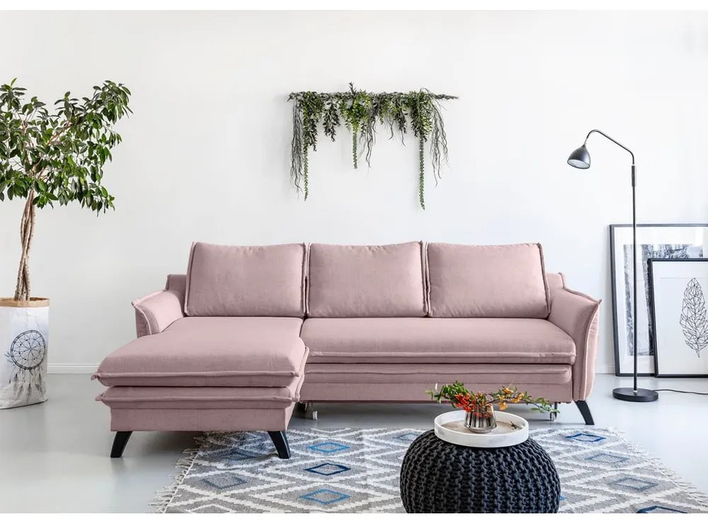 Colțar extensibil cu șezlong pe partea stângă Miuform Charming Charlie, roz pudră