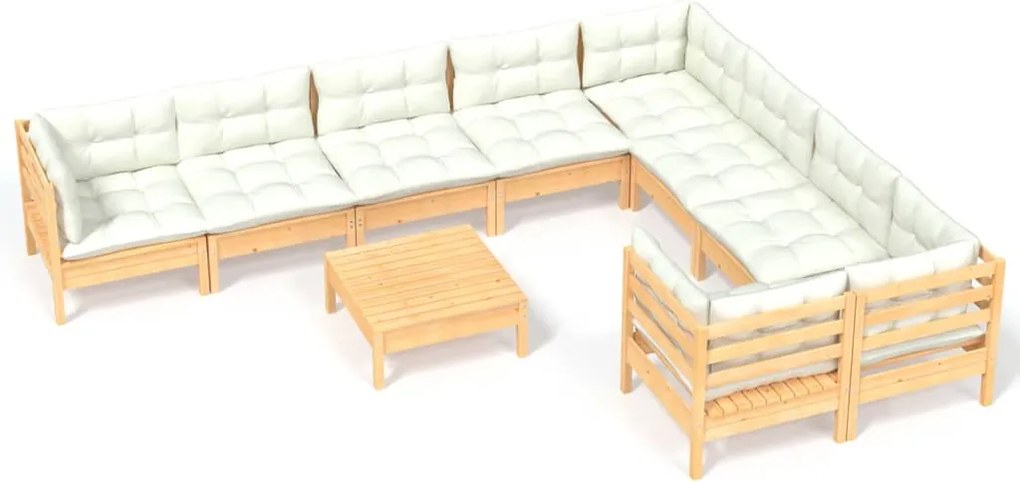 vidaXL Set mobilier grădină cu perne crem, 10 piese, lemn de pin