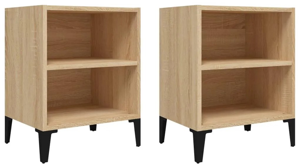805804 vidaXL Noptiere cu picioare metal, 2 buc., stejar sonoma, 40x30x50 cm