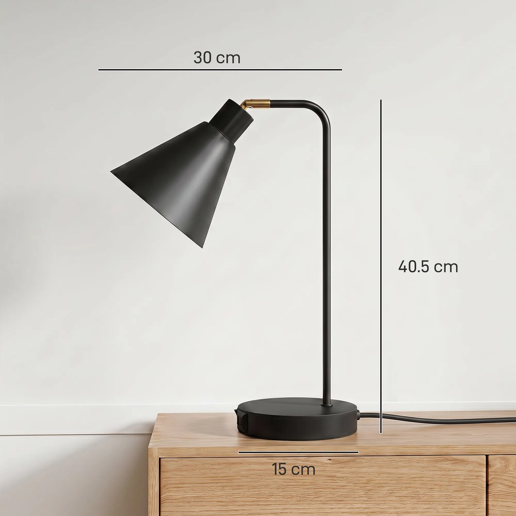 HOMCOM Set de 2 Lămpi de Masă Moderne din Oțel cu Porturi USB, E27, Becurile Nu Sunt Incluse, Negru | Aosom Romania
