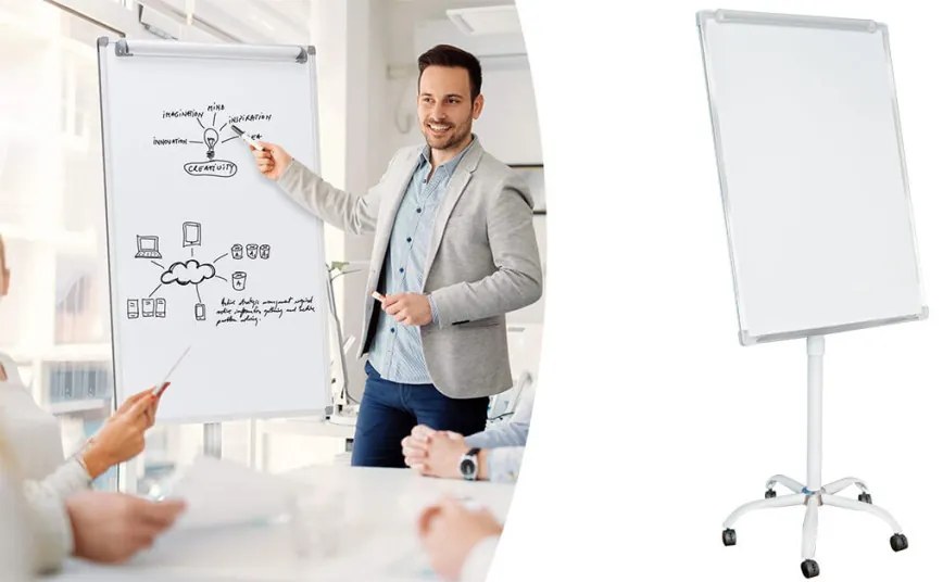 Tabla flipchart magnetica, pe roti, din plastic, 70x100 cm