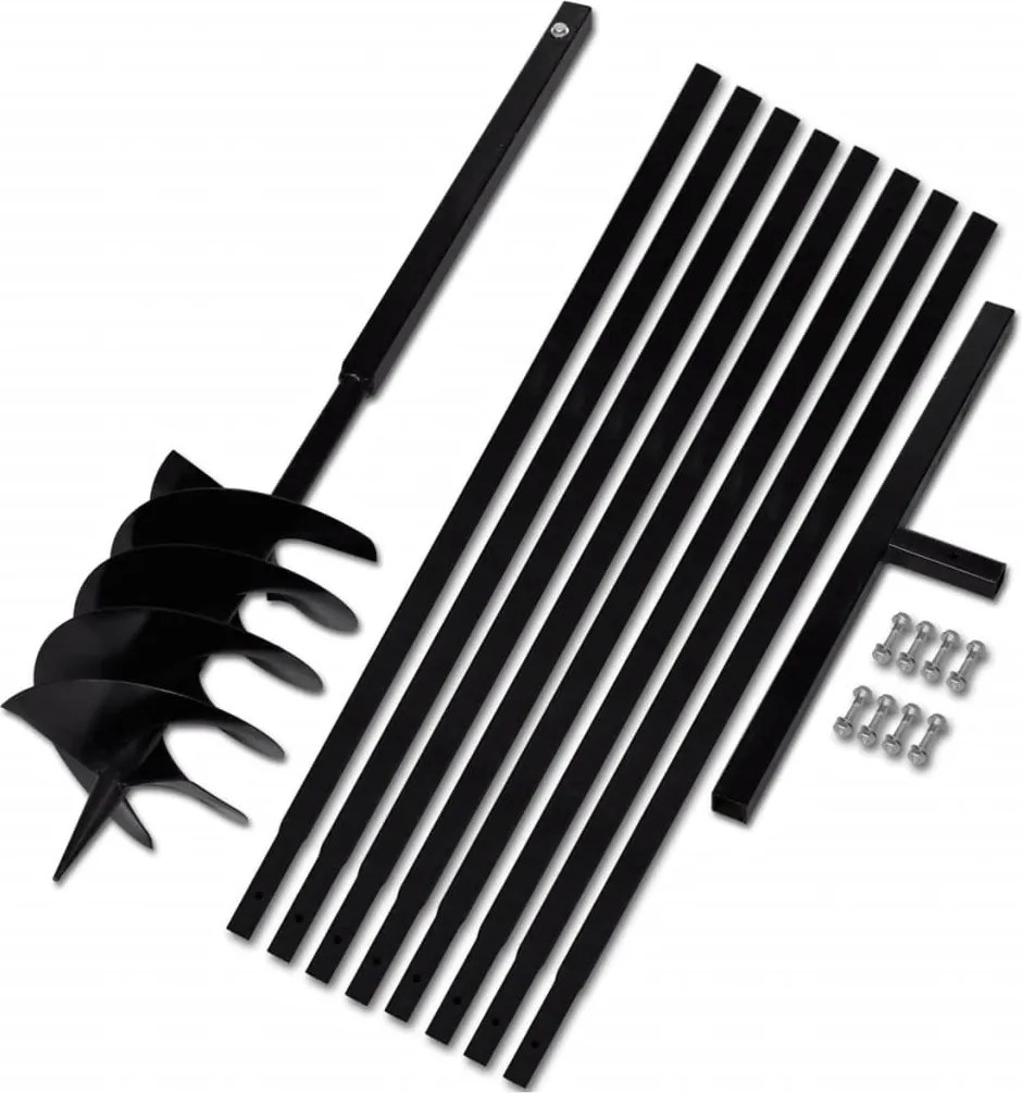 vidaXL Burghiu de sol cu mâner 200 mm cu tub prelungitor 9 m, oțel