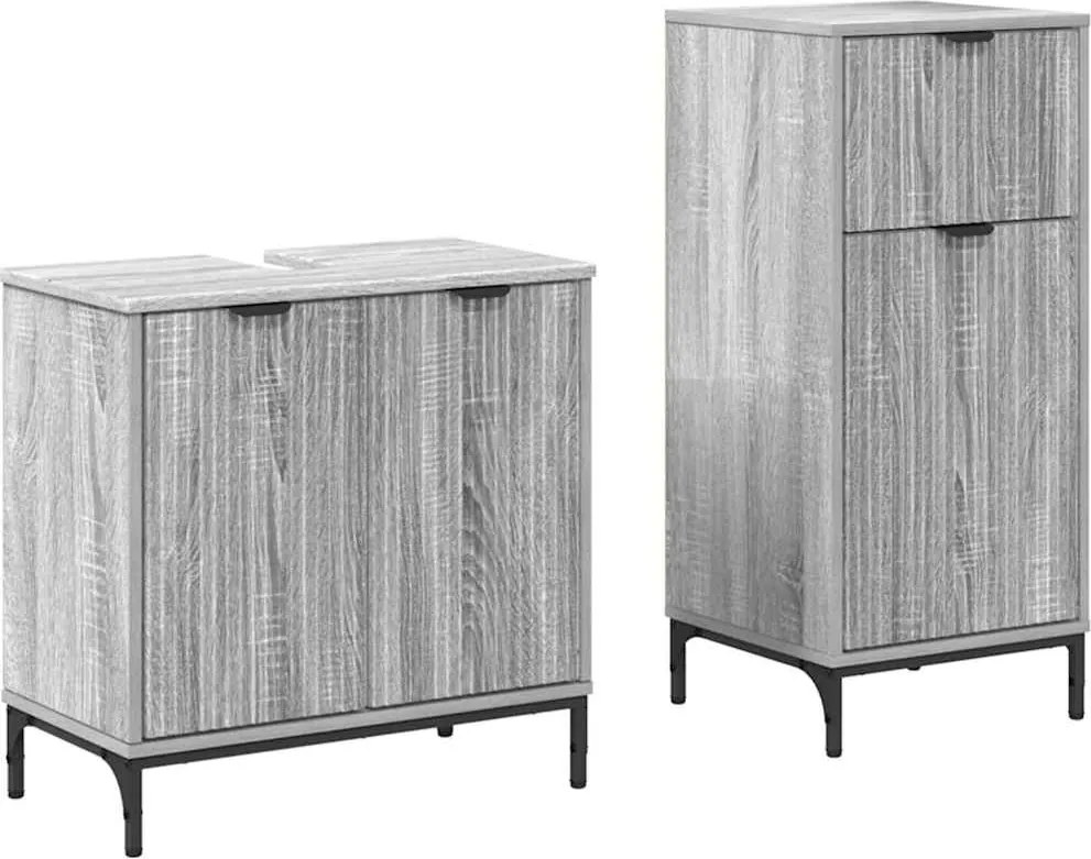 vidaXL Set de mobilier pentru baie cu sertar cu raft 2 pcs Gri Sonoma