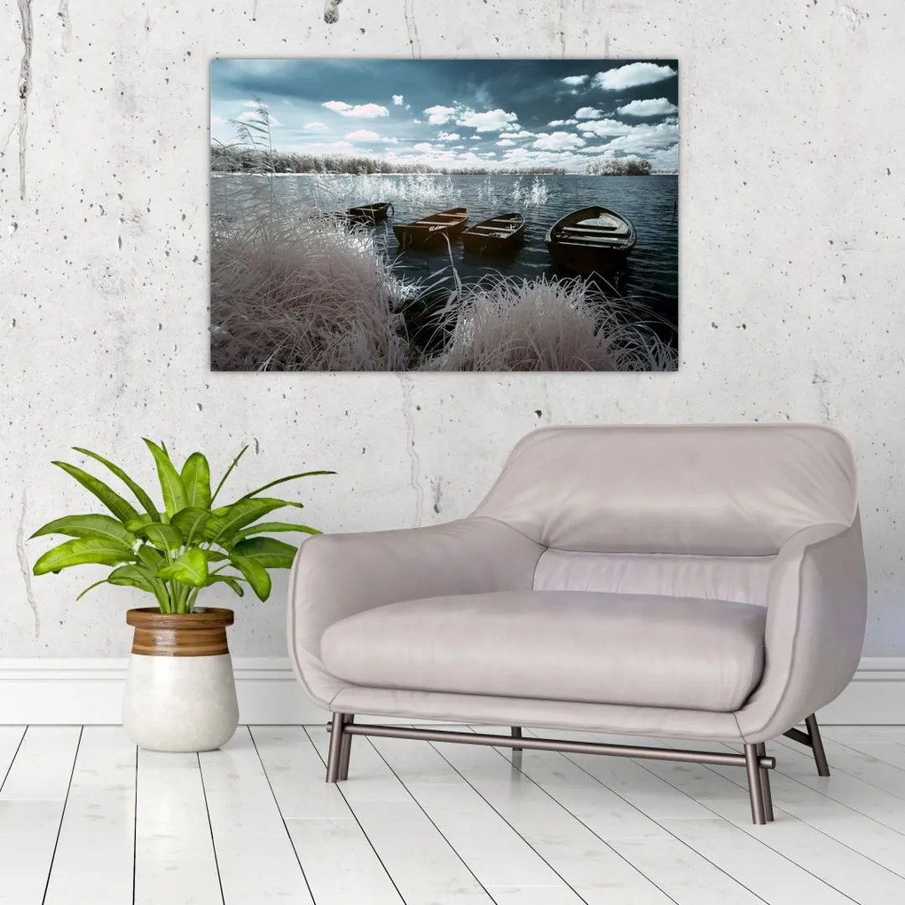 Tablou - Bărci de lemn pe lac (90x60 cm)