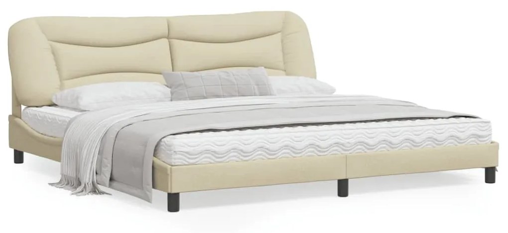 3213730 vidaXL Cadru de pat cu lumini LED, crem, 200x200 cm, textil