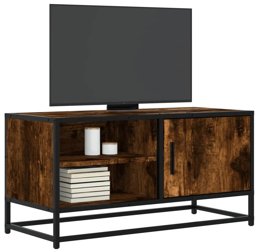 vidaXL Dulap TV stejar fumuriu, 80x34,5x40 cm, lemn prelucrat și metal