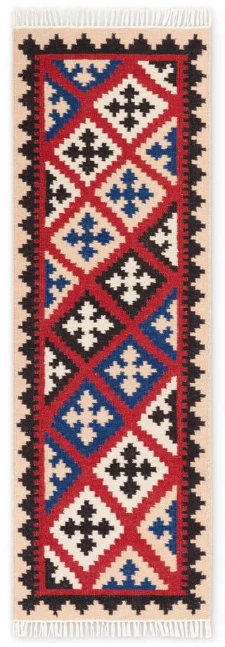Covor tip traversă roșu reversibil, țesut manual din lână 60x190 cm Kamal Rami – Nouristan